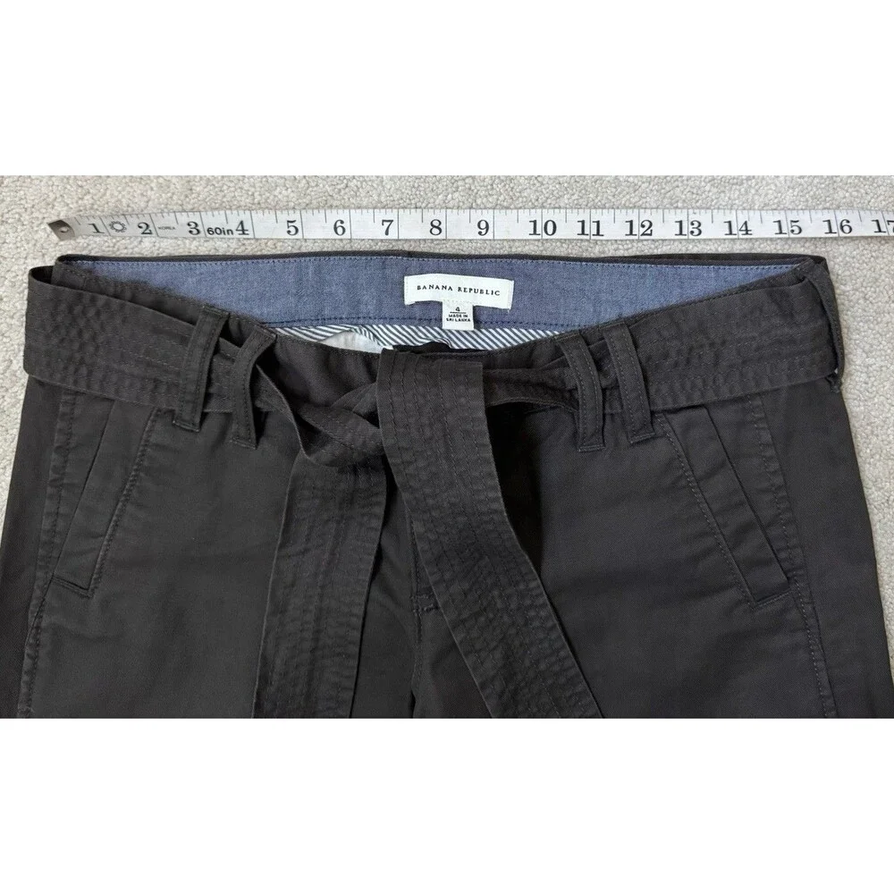 Banana Republic Women's Straight Leg Trousers Size 4 Dark Brown With Tie Belt